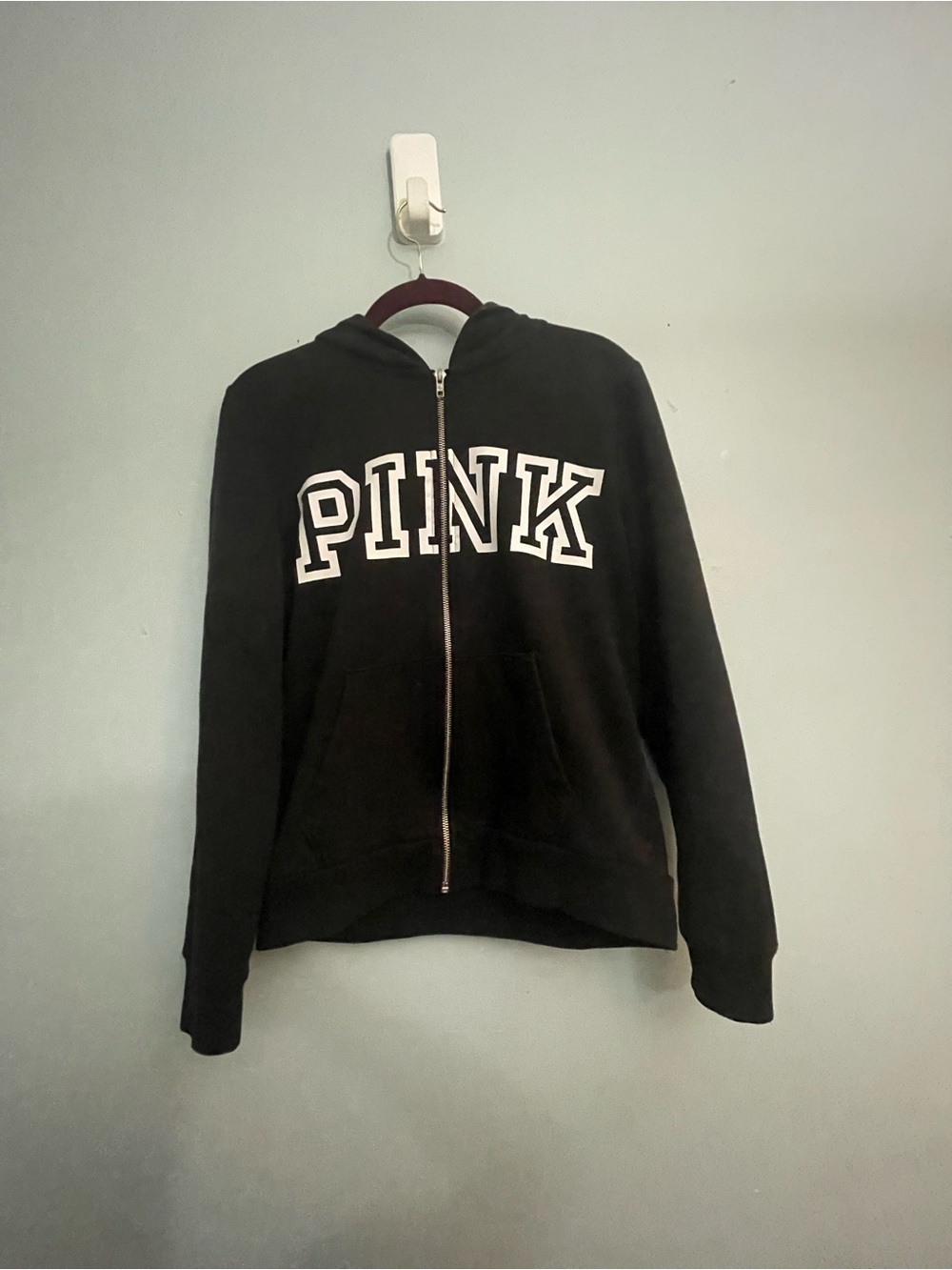 Victoria's Secret PINK Black Zip Hoodie Metallic Zipper Size M